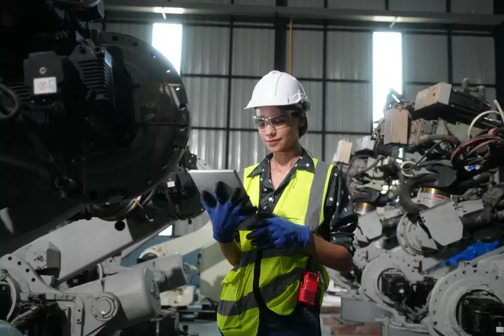 female engineer applying her mechanics engineering knowledge