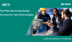 Top Manufacturing Design Courses by Tata Technologies featuring manufacturing design skills, CAD software, career paths, and engineering training.